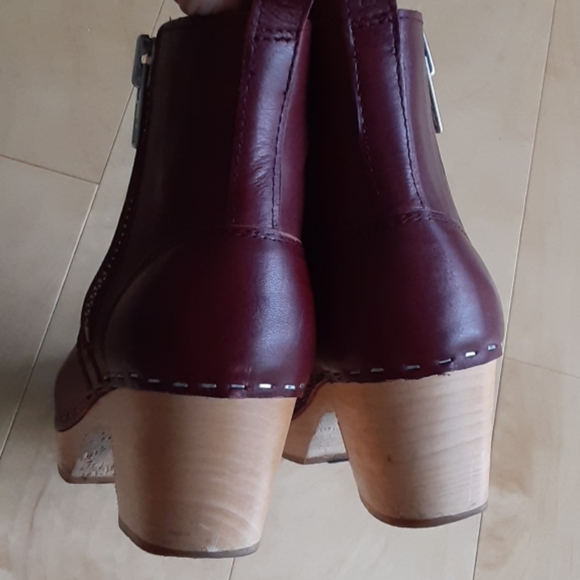 SWEDISH HASBEENS EMY LEATHER WOODEN CLOGS BOOTS - Picture 6 of 8